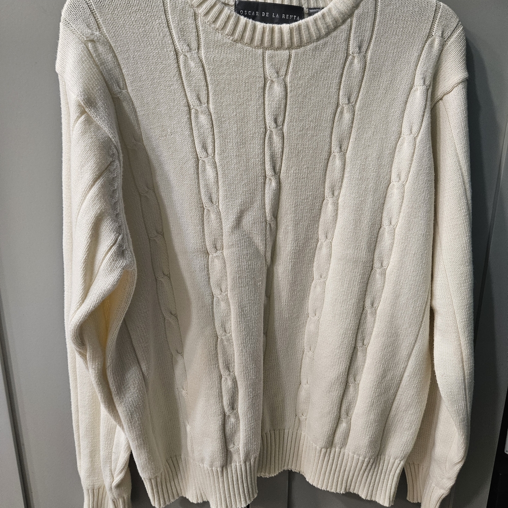 Oscar de la Renta Men's Off-White Cable-Knit Crewneck Sweater